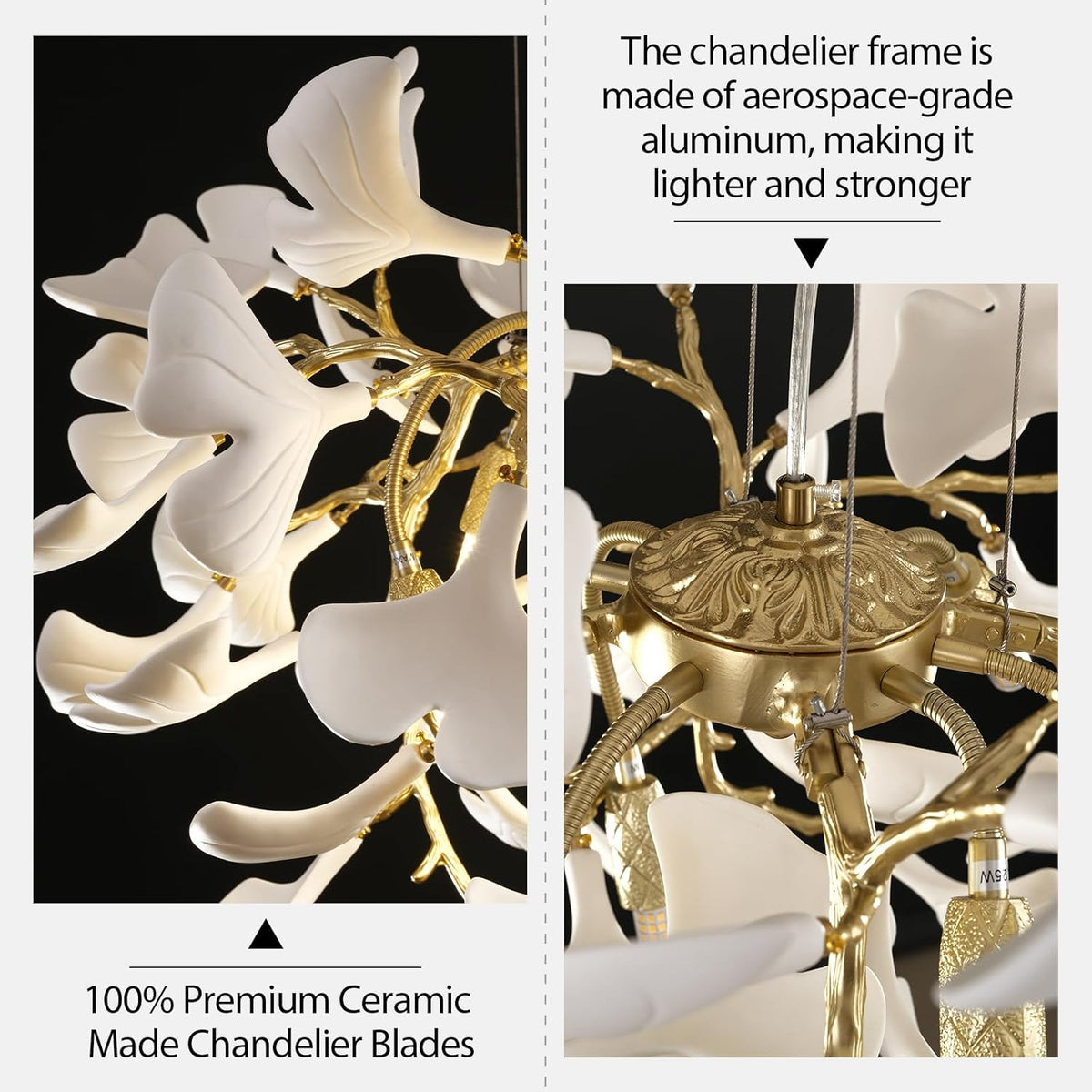 23.6-InchGold and White Ceramic Ginkgo Leaf Chandeliers