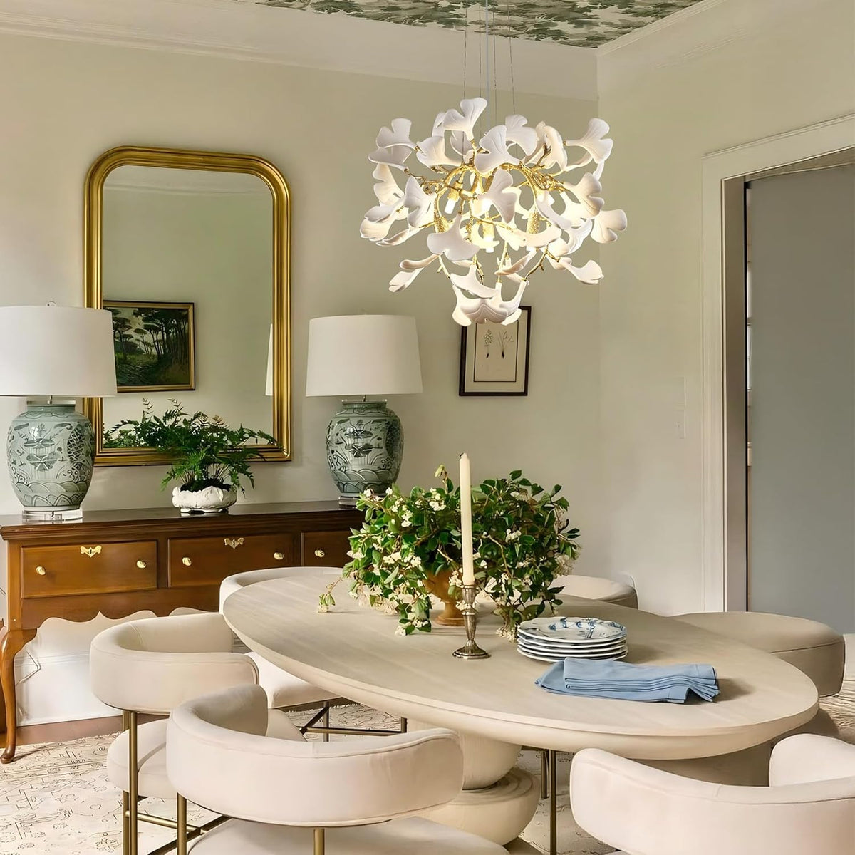 23.6-InchGold and White Ceramic Ginkgo Leaf Chandeliers