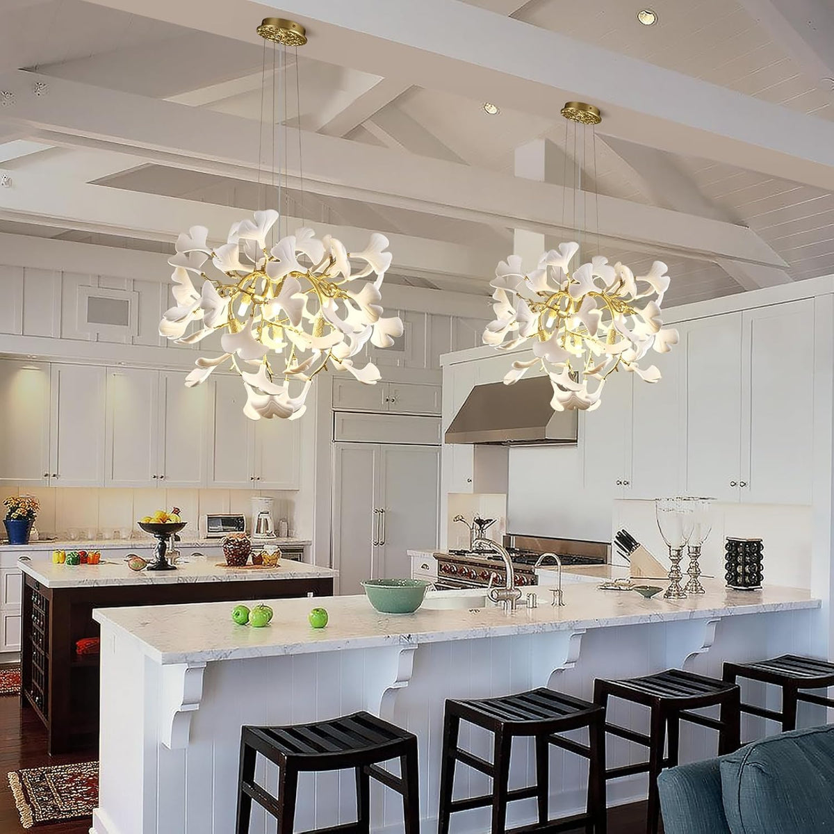 23.6-InchGold and White Ceramic Ginkgo Leaf Chandeliers