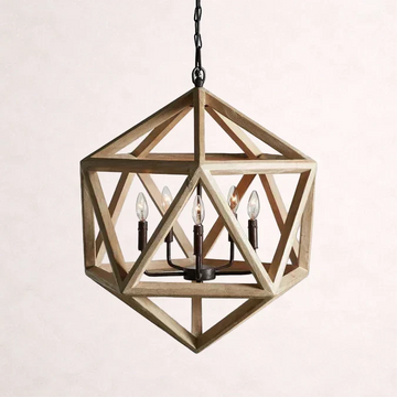 Wooden Beaded Geode Chandelier in Natural