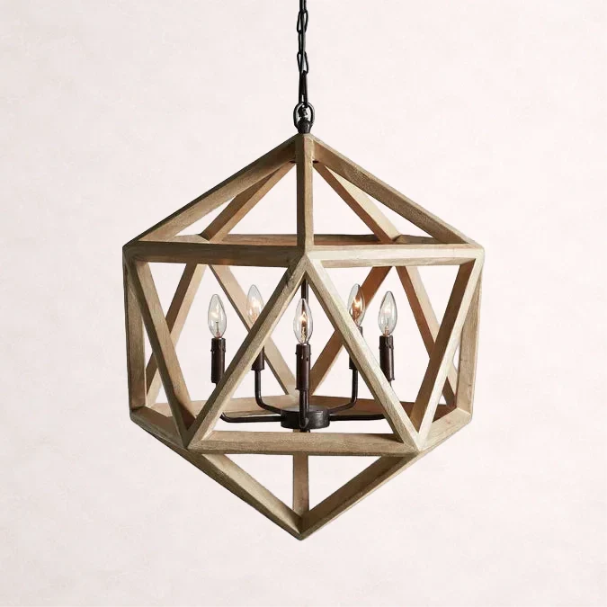 Wooden Beaded Geode Chandelier in Natural