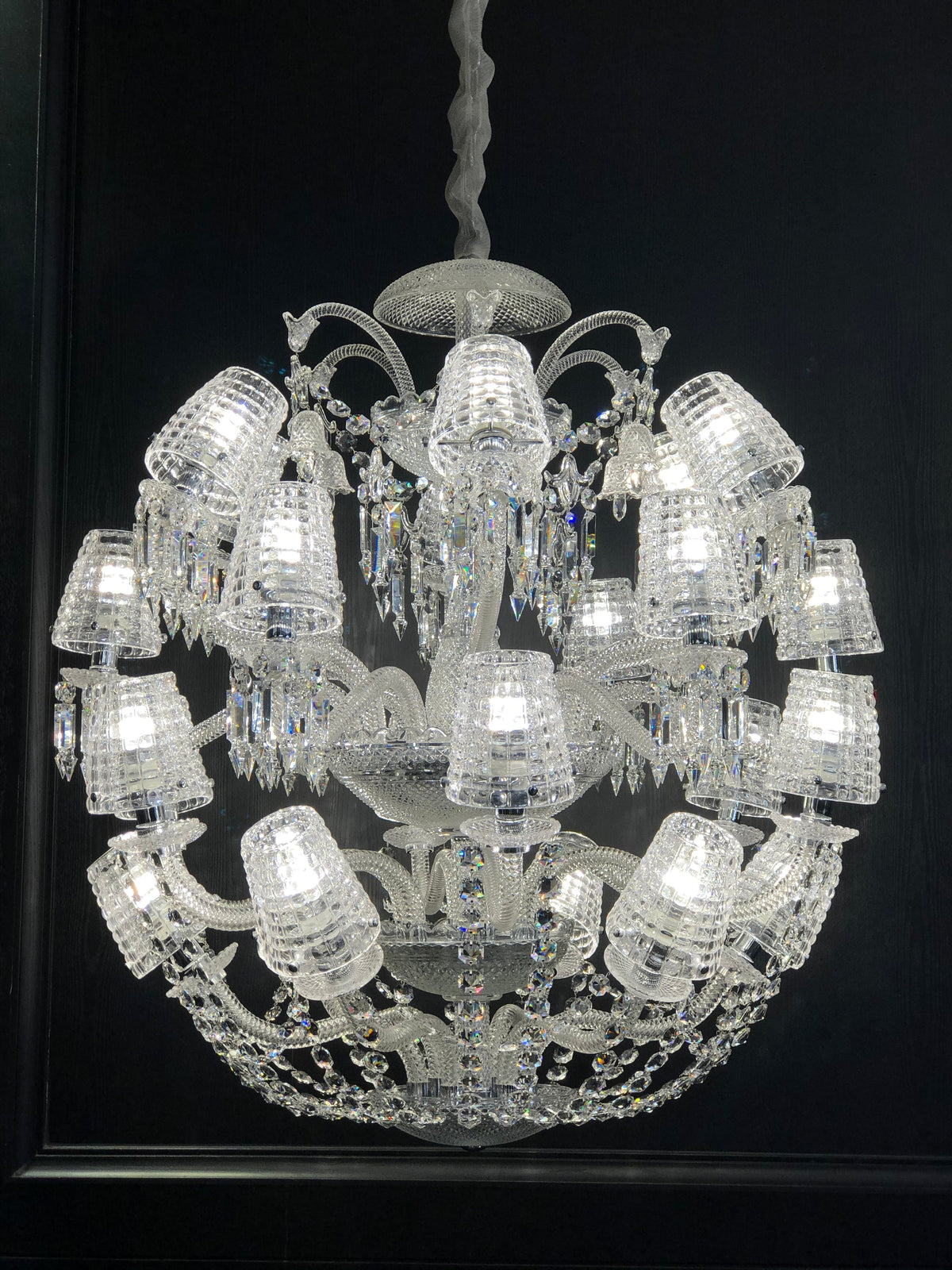 Luxury Globe-Shaped Crystal Chandelier with Fabric and Crystal Glass Shades, High-Quality Finish