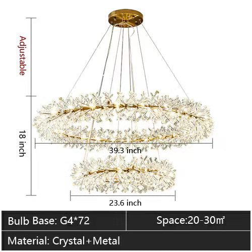 Round Wheel Frozen Ice Crystal Chandelier Light with K9 Crystals for Living Room Dining Hall