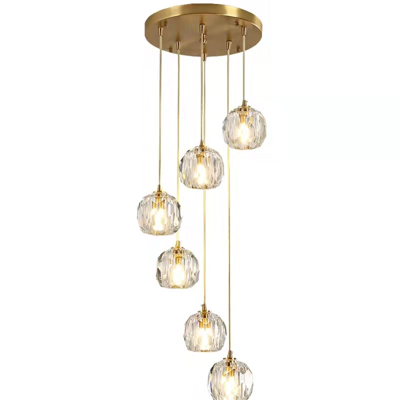 Sputnik K9 Crystal Chandelier Entryway Pure Copper Ceiling Light Foyer Hall Brass Lighting