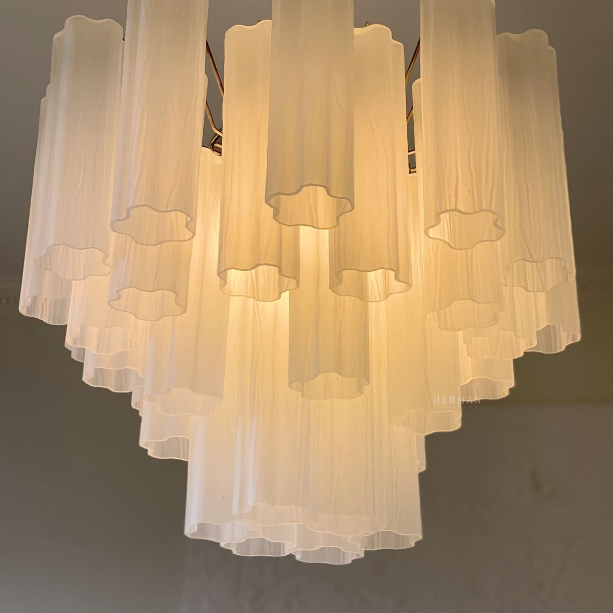 Murano Glass Matte White Chandelier – 36 Tubes