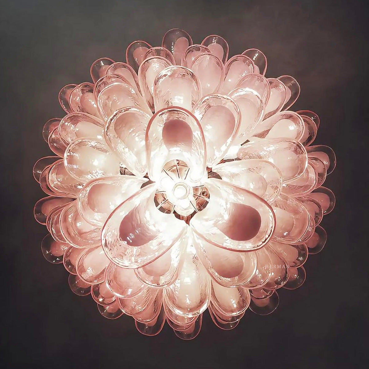 Murano Glass Chandelier – 52 Petals – Pink