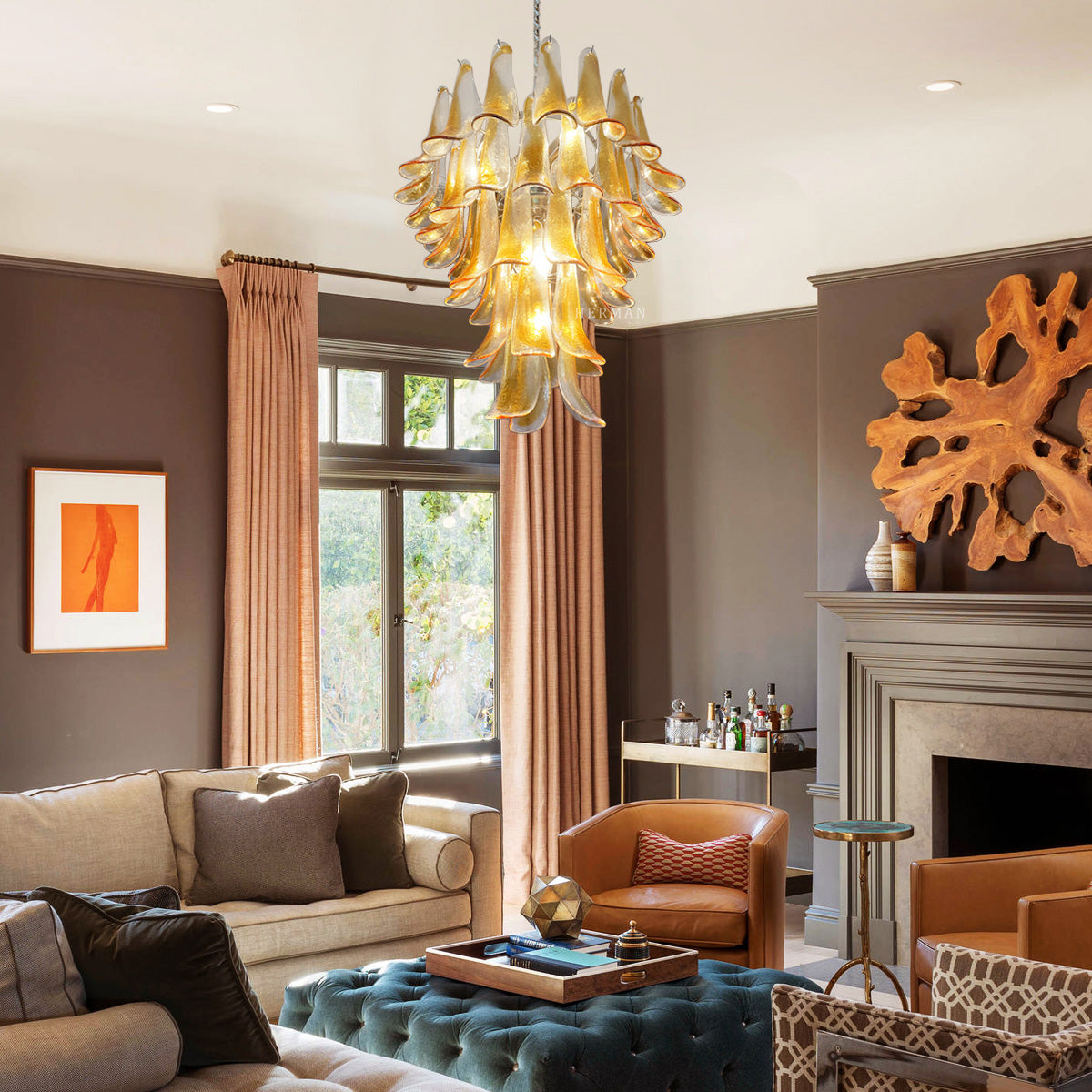 Murano Glass Chandelier – 52 Petals – Amber