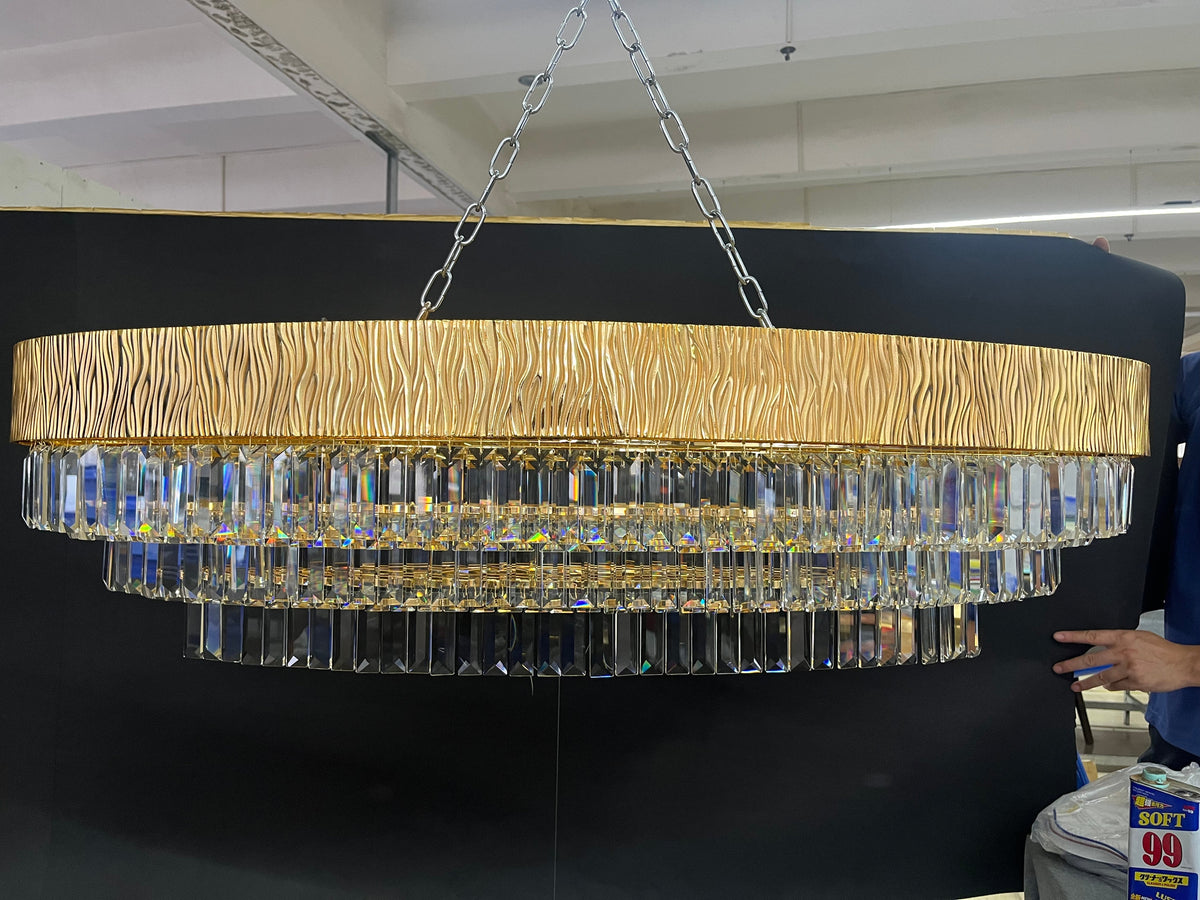 New Modern Gold Round / oval Light Luxury Ceiling Crystal Chandelier Set for Living Room / dining Room