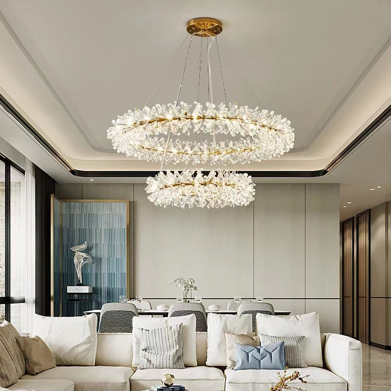 Round Wheel Frozen Ice Crystal Chandelier Light with K9 Crystals for Living Room Dining Hall