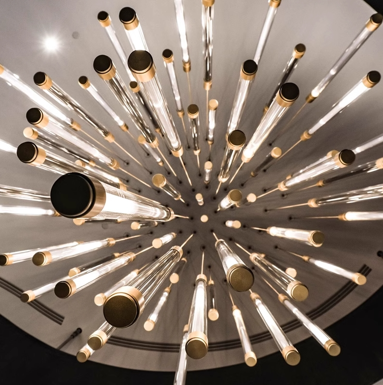Modern Lightsabers Floating Tube Chandelier with Acrylic and Iron Finish, 512-System Raindrop Effect