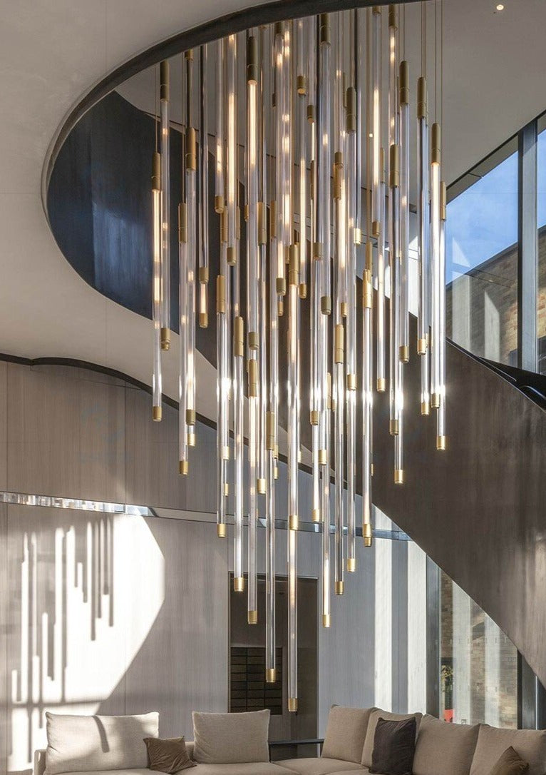 Modern Lightsabers Floating Tube Chandelier with Acrylic and Iron Finish, 512-System Raindrop Effect
