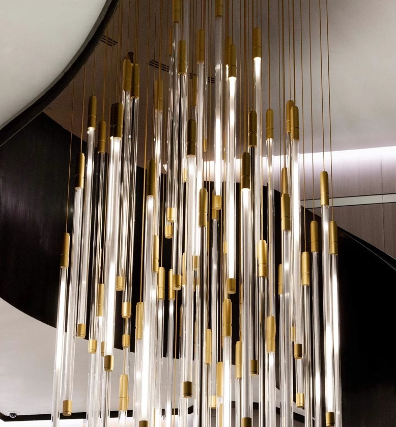 Modern Lightsabers Floating Tube Chandelier with Acrylic and Iron Finish, 512-System Raindrop Effect