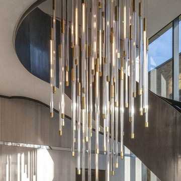 Modern Lightsabers Floating Tube Chandelier with Acrylic and Iron Finish, 512-System Raindrop Effect