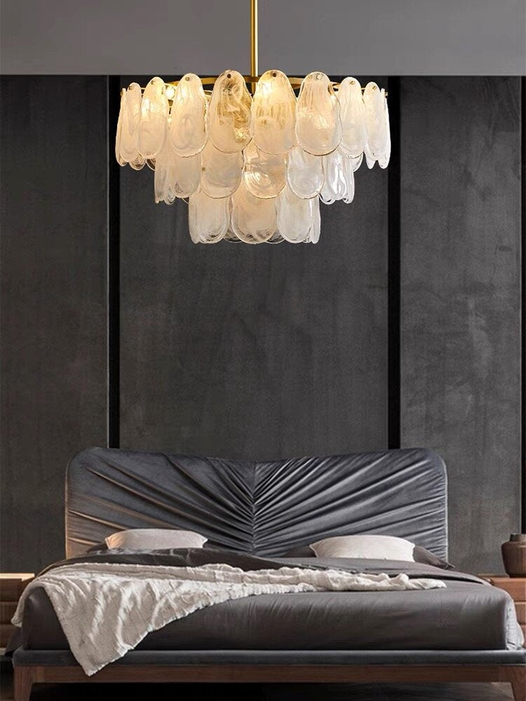 Post-Modern Creative Art Cloud Glass Shell Double Layer Round Chandelier for Living & Dining Room