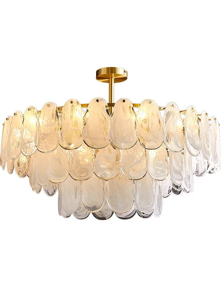 Post-Modern Creative Art Cloud Glass Shell Double Layer Round Chandelier for Living & Dining Room