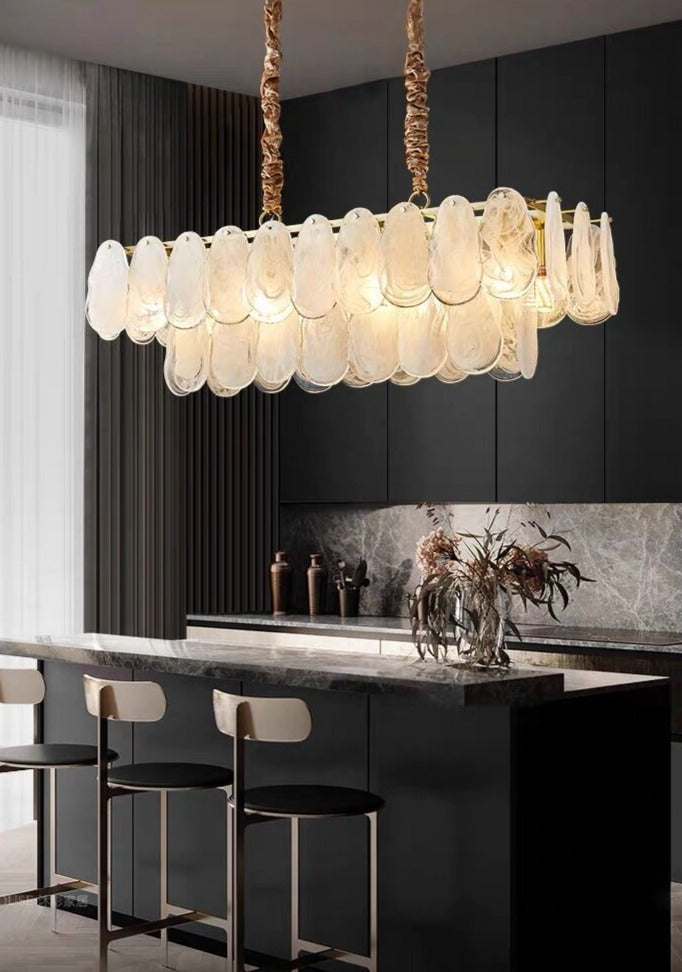 Post-Modern Creative Art Cloud Glass Shell Double Layer Round Chandelier for Living & Dining Room