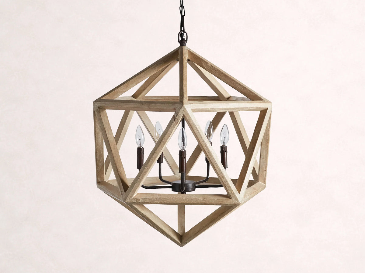 Wooden Beaded Geode Chandelier in Natural