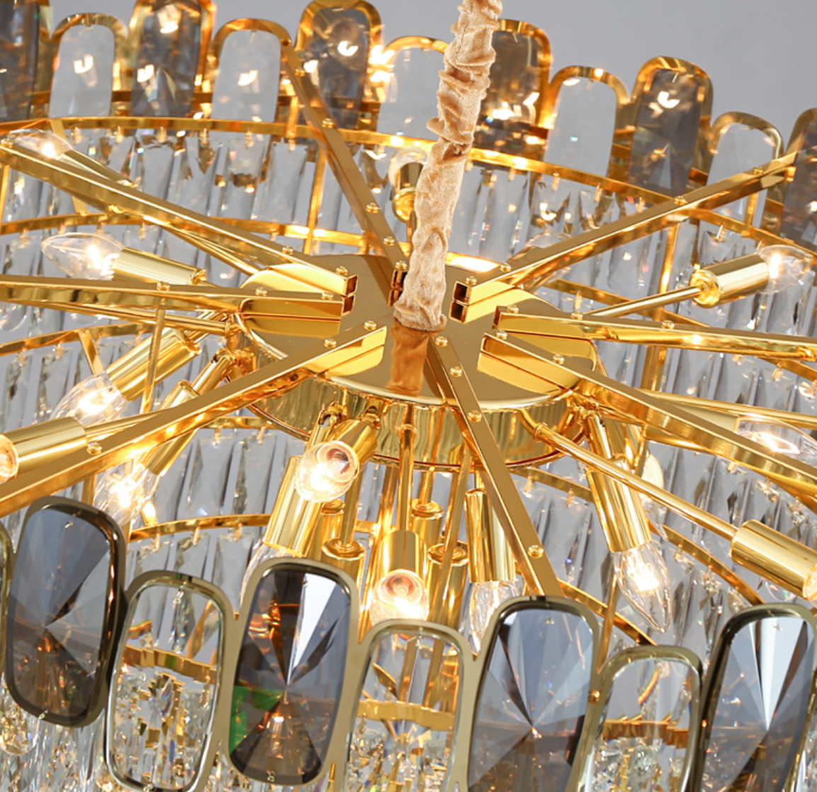 Round / rectangle Smoky Gray Crystal Pendant Chandelier Ceiling Fixtures Light for Living Room / dining Room /