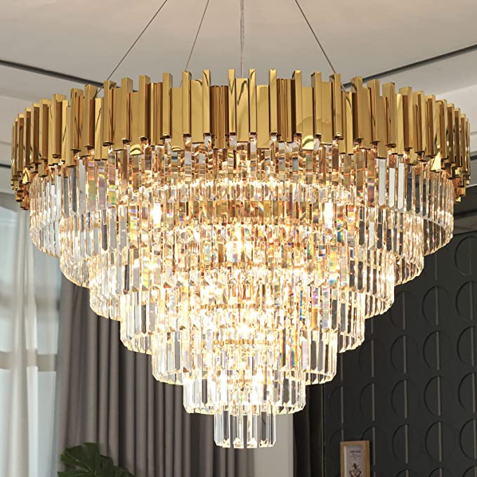 Light Luxury Large Round / oval Multi-Tiered Crystal Chandelier for Living Room / dining Area / staircase