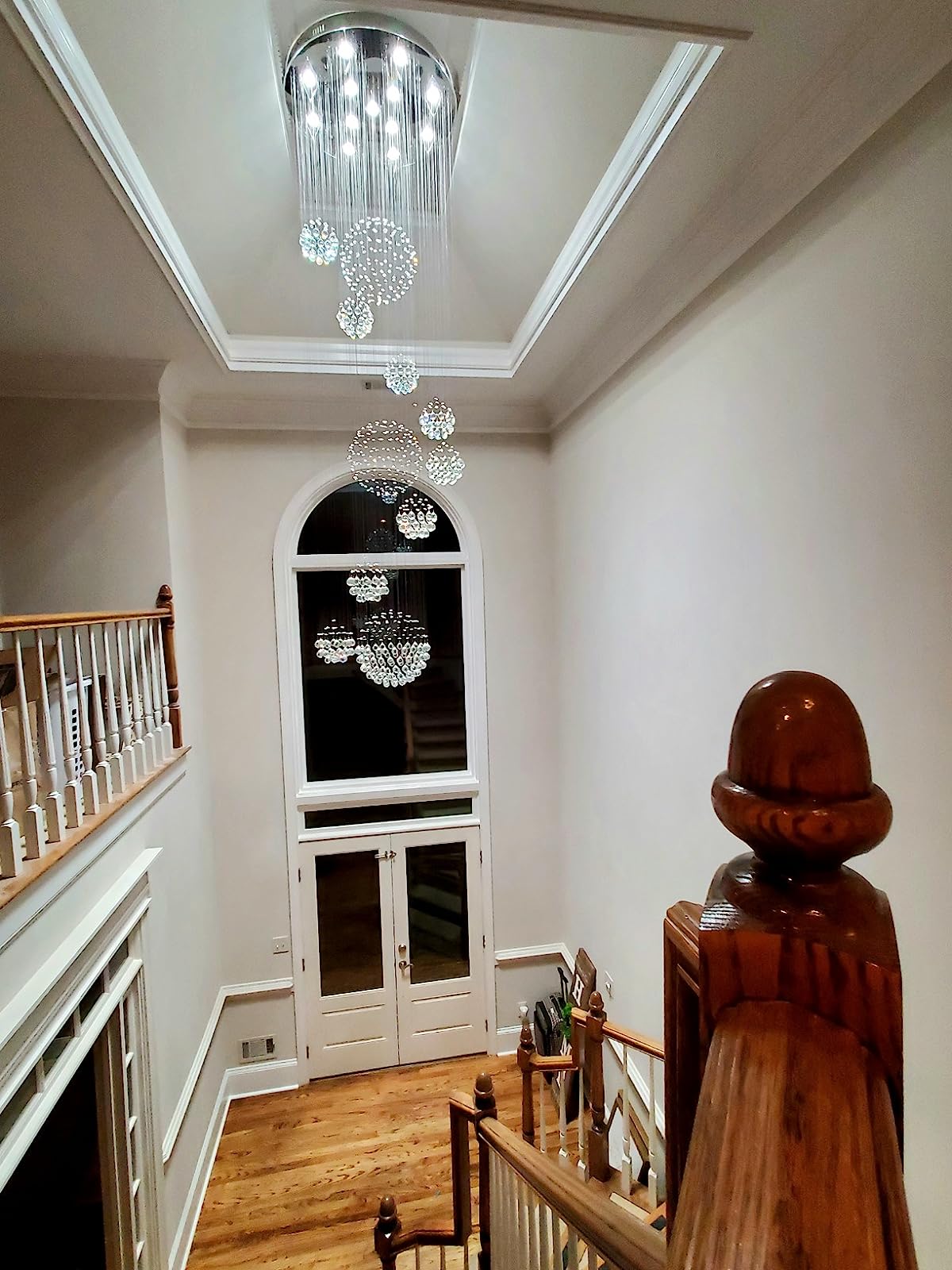 K9 Crystal Raindrop Globe Spiral Chandelier for Entryway and Staircase