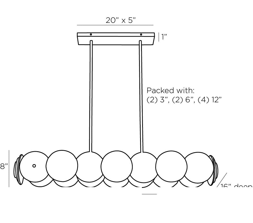 Kinlee Linear Chandelier 82012 technical dimension drawing