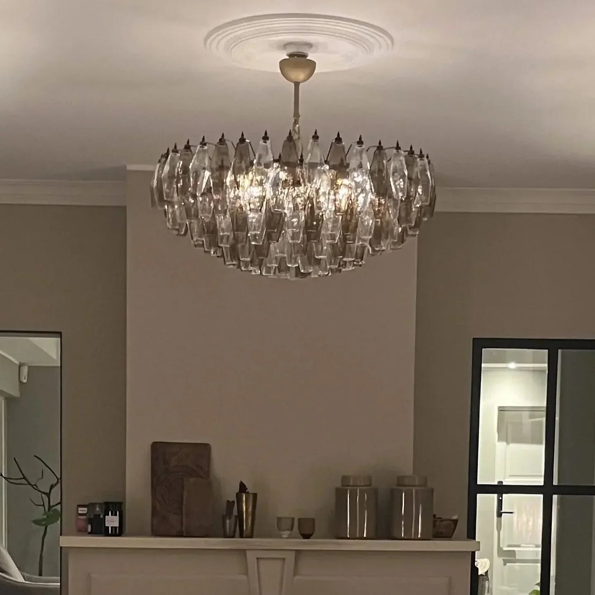 Murano Chandelier – Poliedri – 185 Glass – Smoked / transparent