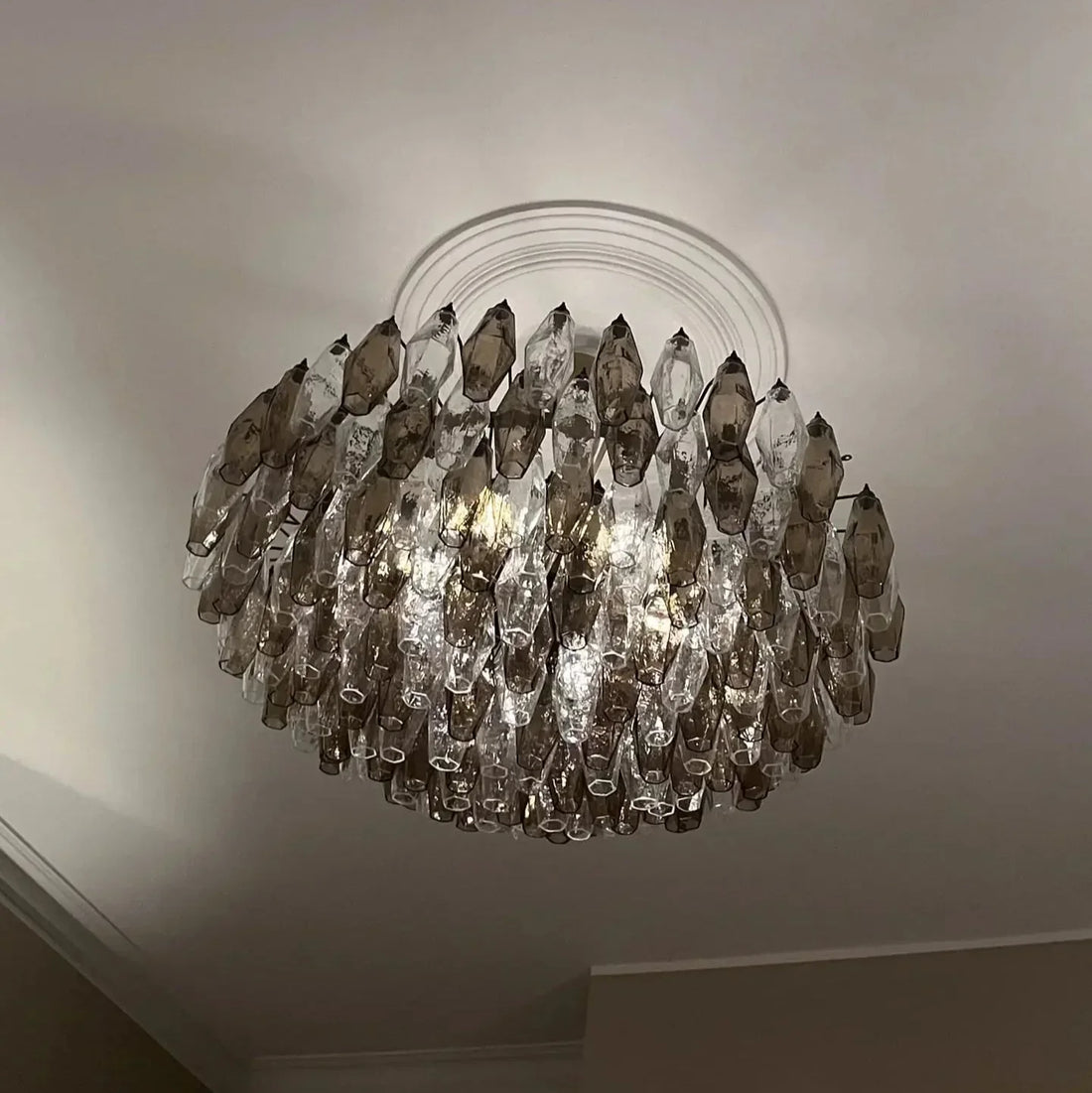 Murano Chandelier – Poliedri – 185 Glass – Smoked / transparent