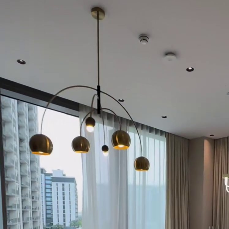 Modern Cosmic Sputnik Chandelier with Aged Brass Finish and Steel Frame for Living Room Bedroom