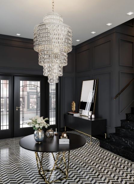 Luxury Round / oval Multi-Tier Crystal Chandelier in Silver Finish