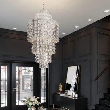 Luxury Round / oval Multi-Tier Crystal Chandelier in Silver Finish