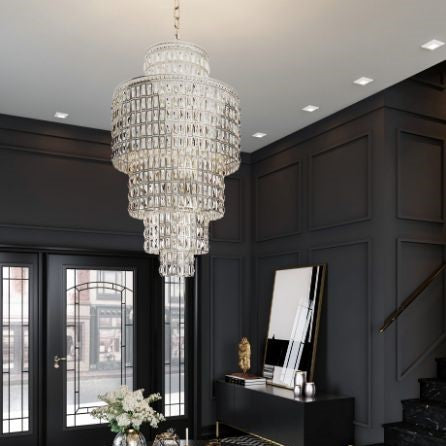 Luxury Round / oval Multi-Tier Crystal Chandelier in Silver Finish