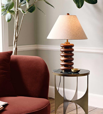 Oak Base Table Lamp with Antiqued Brass - Erhaus product image 1