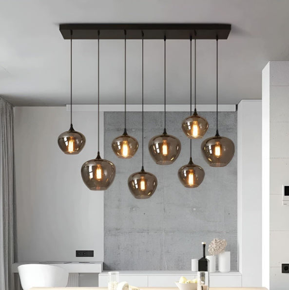 Modern Smoke Gray Glass Lamp Designer Chandelier for Cafe / kitchen Island / dining Room Style B