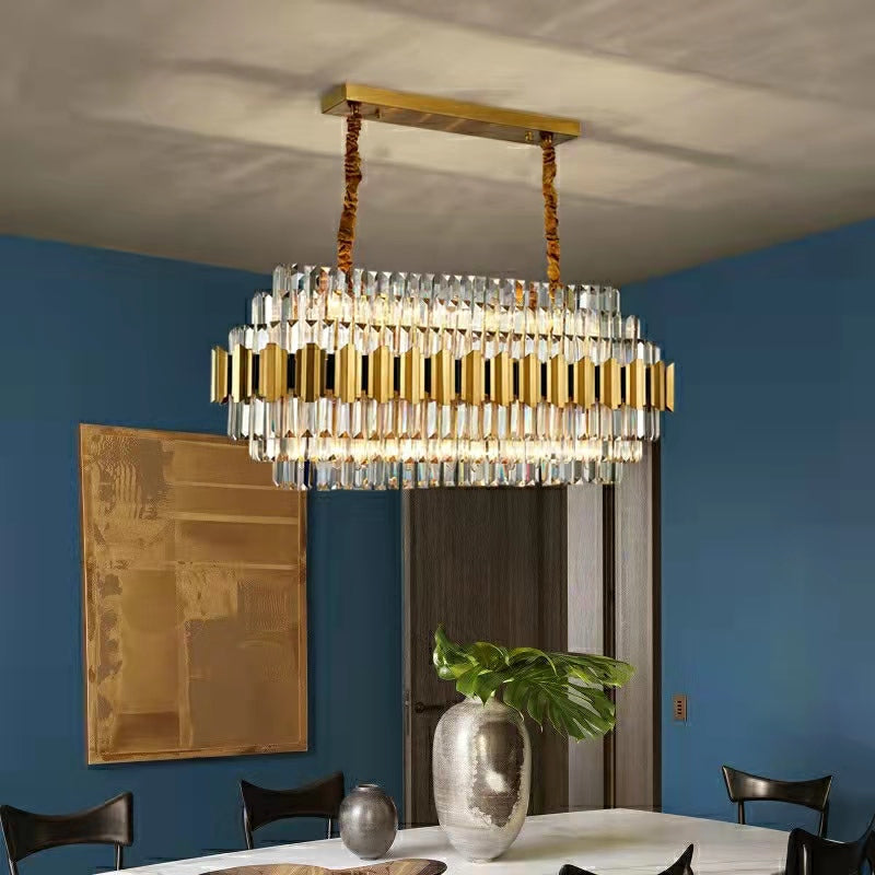 Modern Round Crystal Chandelier with Gold and Black Finish – High-Quality Crystal and Metal