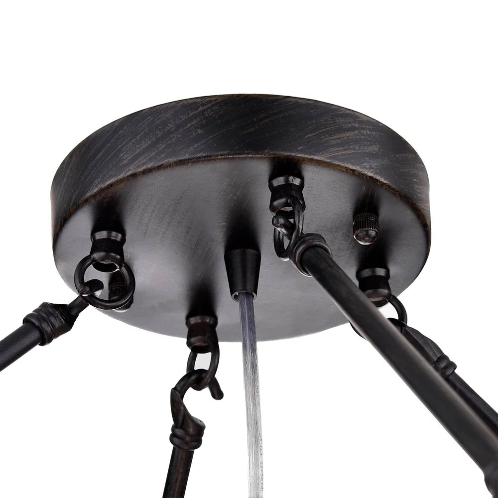 Black Finish Iron Semi Flush Mount Light Round Crystal Drops Ceiling Chandelier for Living Room