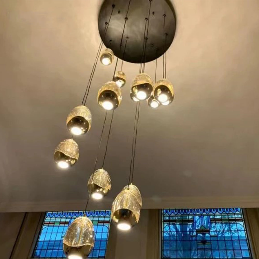 Extra Long Glass LED Droplight Chandelier Pendant for Staircase / foyer