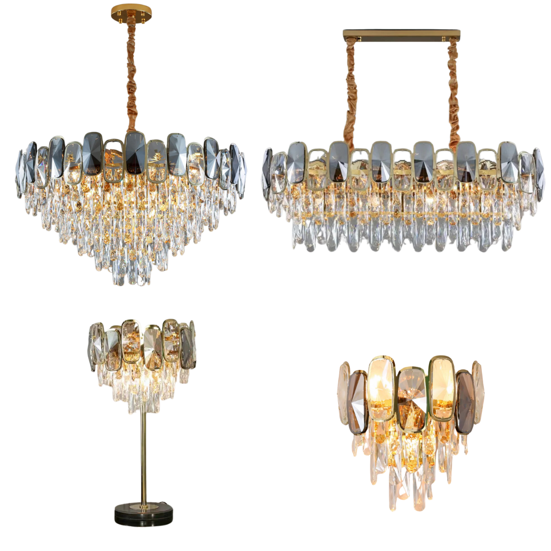 Round / rectangle Smoky Gray Crystal Pendant Chandelier Ceiling Fixtures Light for Living Room / dining Room /