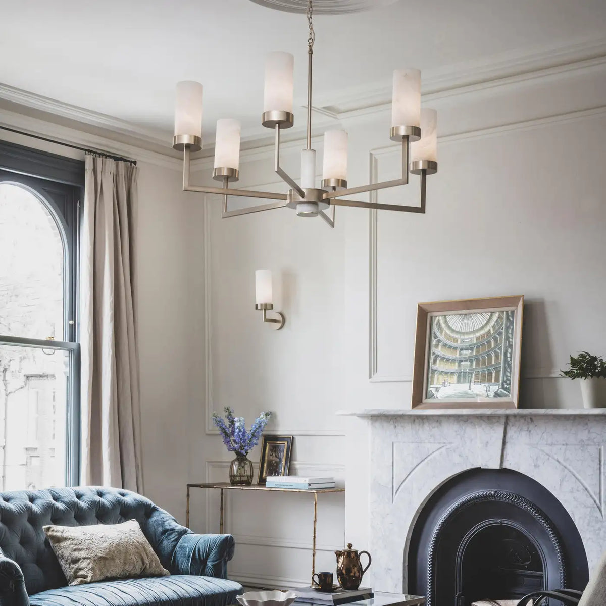 Contemporary Alabaster 6-Arm Compass Chandelier