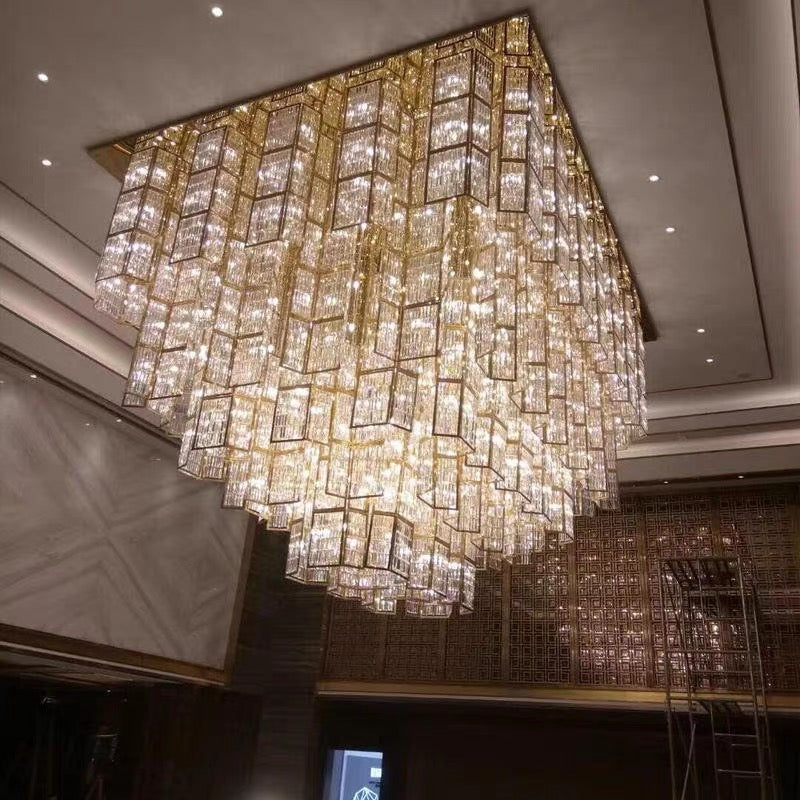 Luxury Flush Mounted Multi-Tiered Crystal Chandelier for Hotel / restaurant