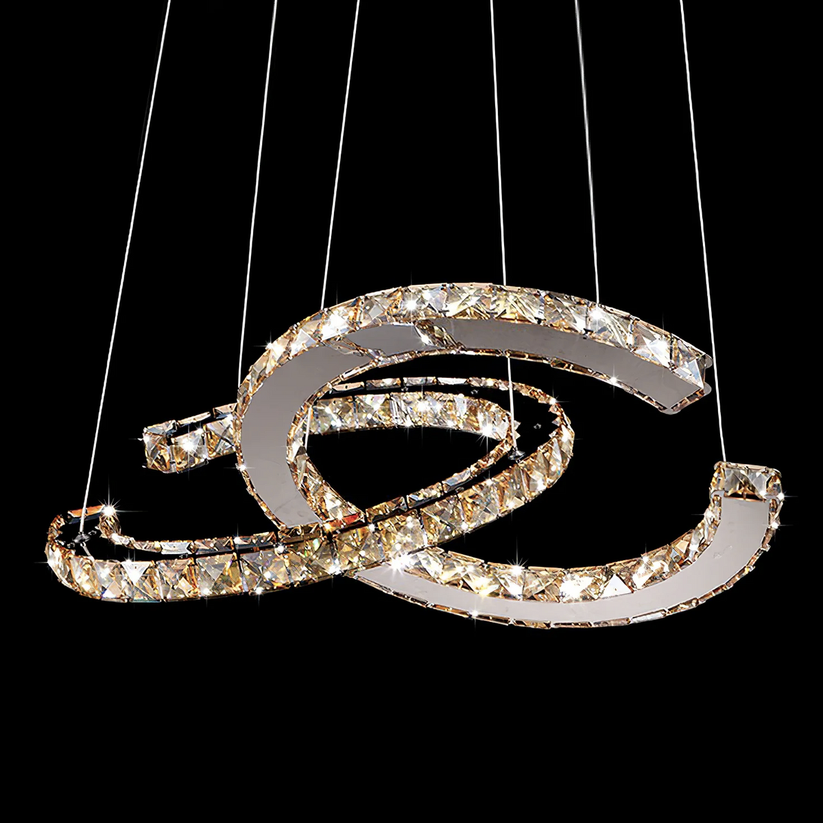 Modern Crystal Double C Chandelier with Chrome Finish and K9 Crystal for Dining, Living, Bedroom