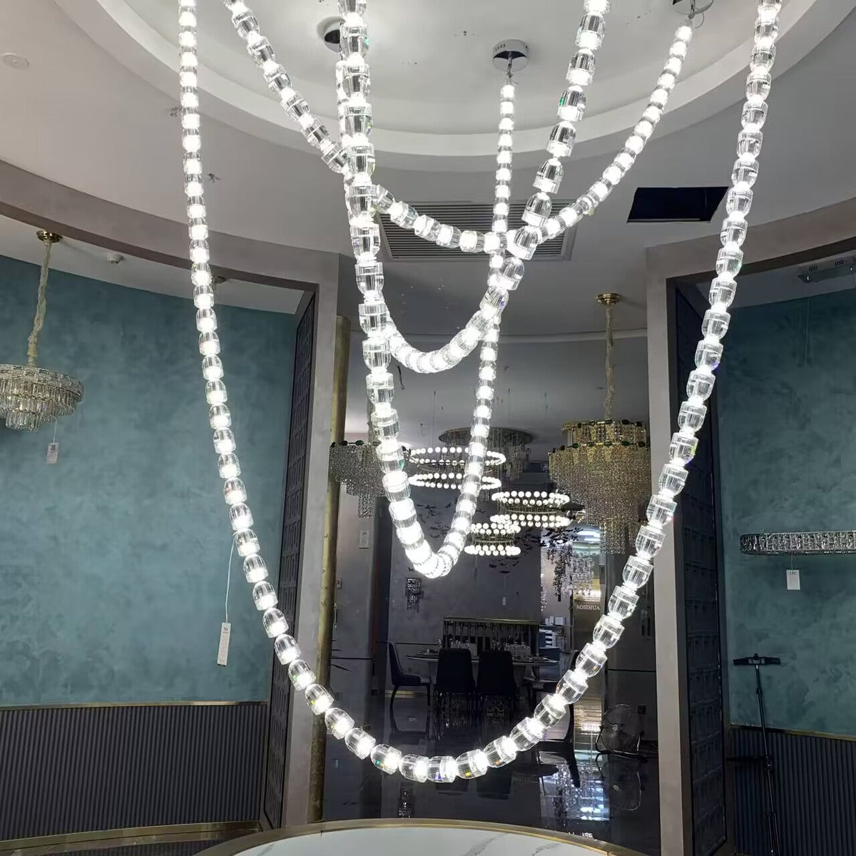 Modern Crystal Bullet Necklace Chain Chandelier for Living Room / staircase / foyer / hotel / restaurant
