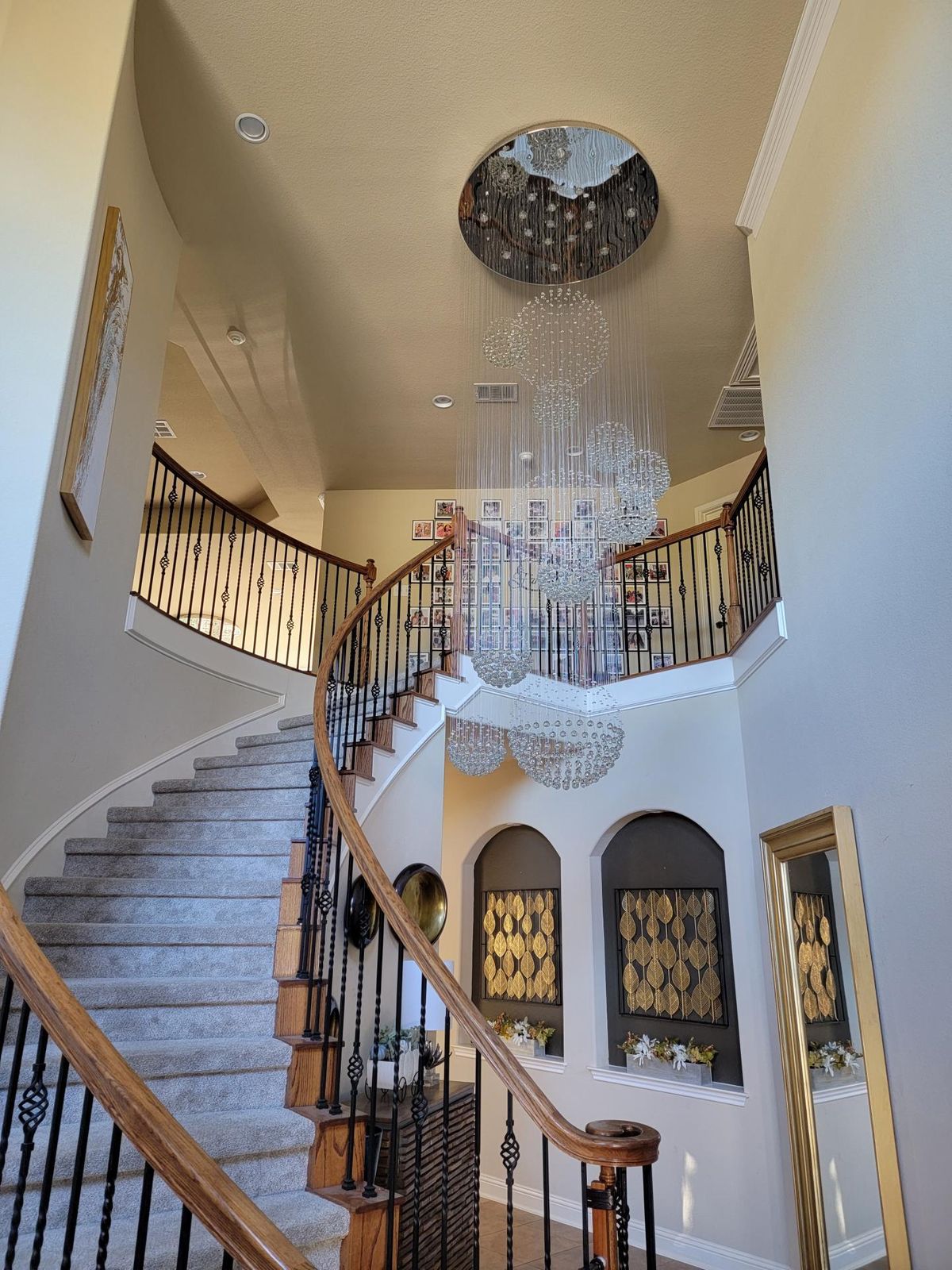 K9 Crystal Raindrop Globe Spiral Chandelier for Entryway and Staircase