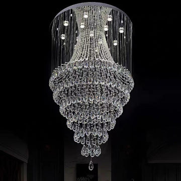 Crystal Raindrop Tiers Floating Chandelier for Foyer / entryway / staircase