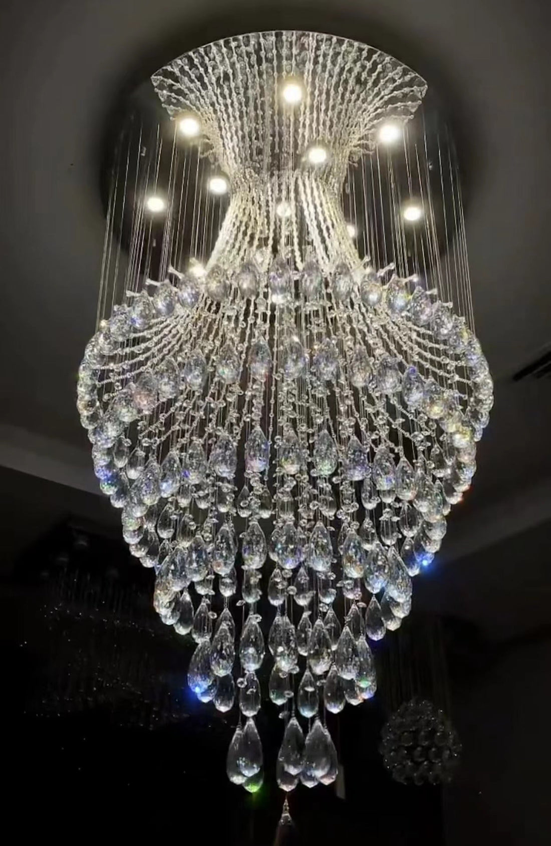 Crystal Raindrop Tiers Floating Chandelier for Foyer / entryway / staircase