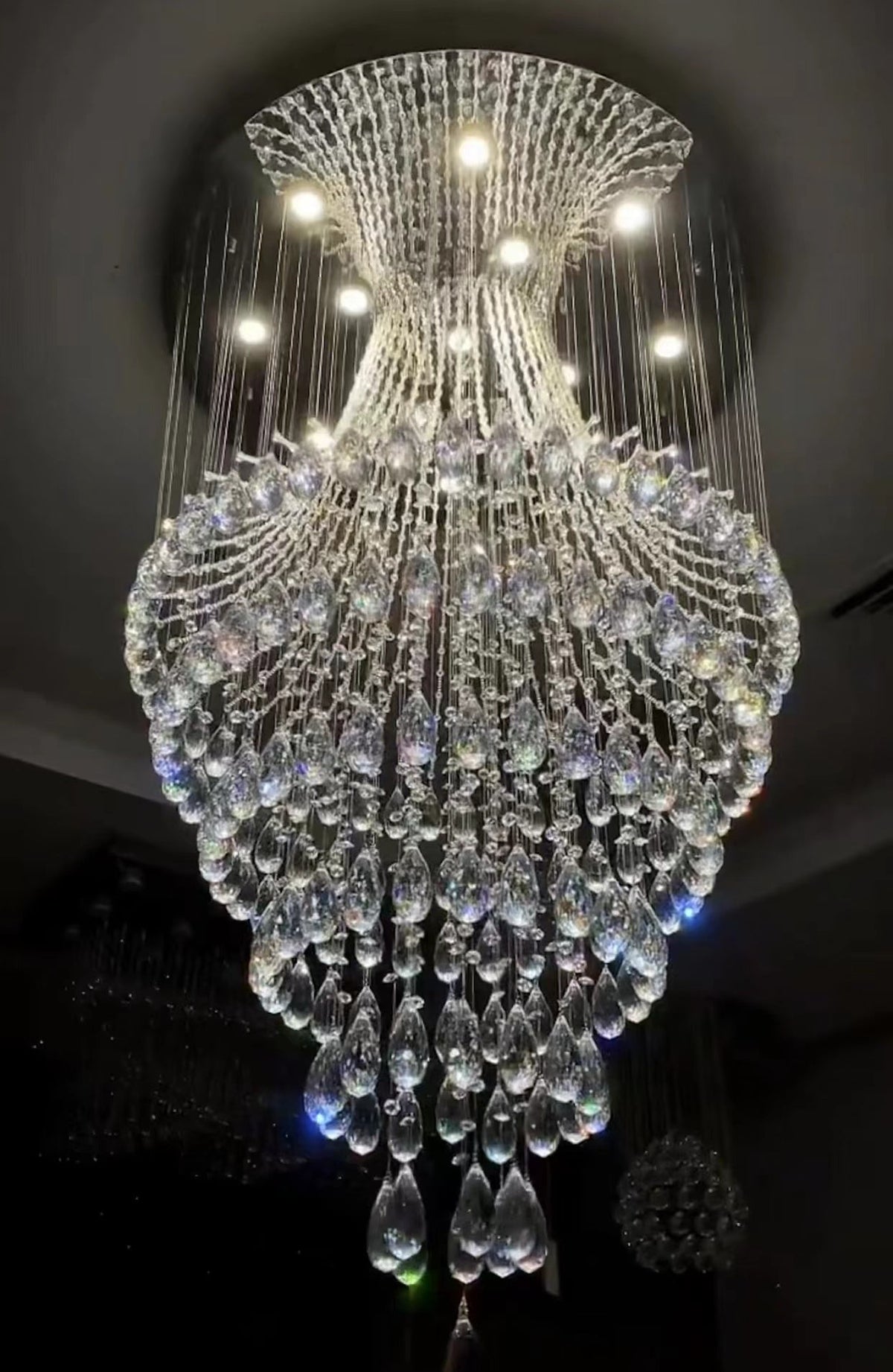 Crystal Raindrop Tiers Floating Chandelier for Foyer / entryway / staircase