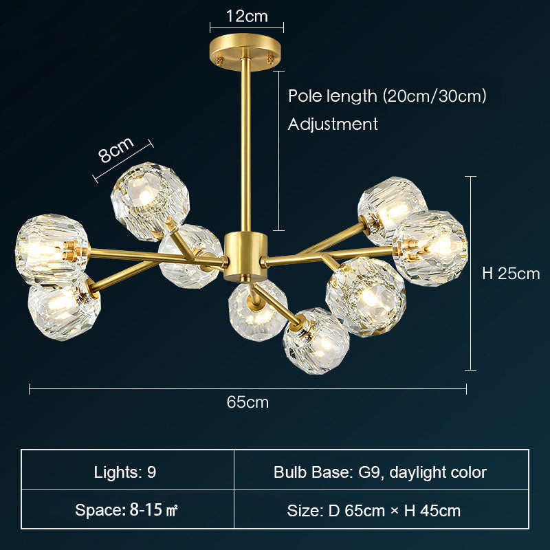 Brass Sputnik Chandelier with K9 Crystals Ceiling Light