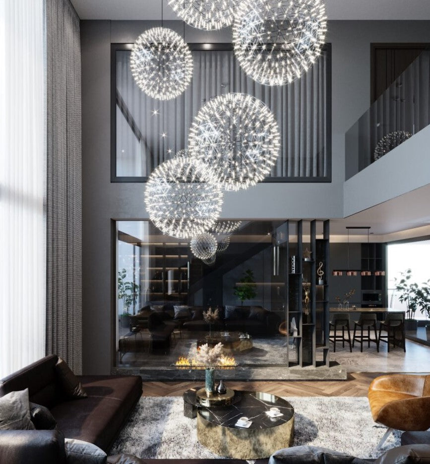Round Starry Sky Chandelier Light Fire Ball Ceiling Lighting for Living Room / cottage / high-Ceiling