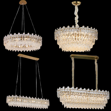 Light Luxury Round / rectangular Clear Crystal Chandelier in Champagne Gold / chrome Finish for Living /
