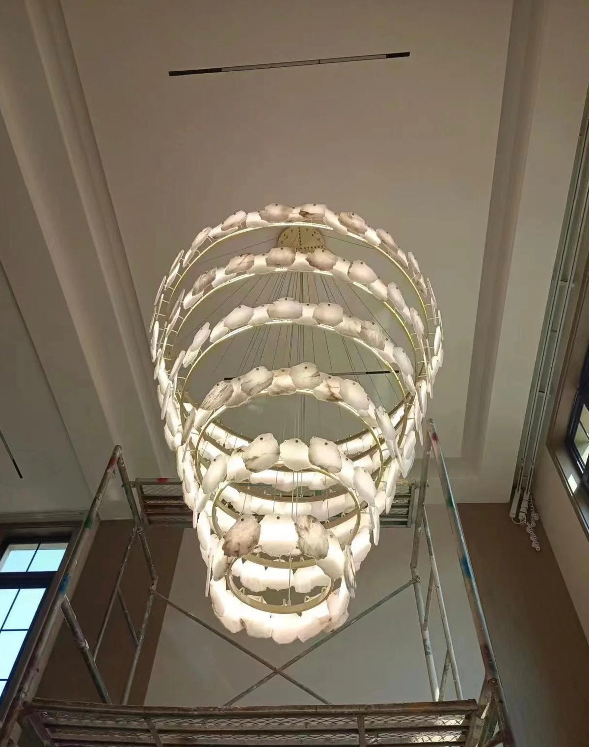 Modern Multi-Layer White Alabaster Chandelier for Staircase / foyer