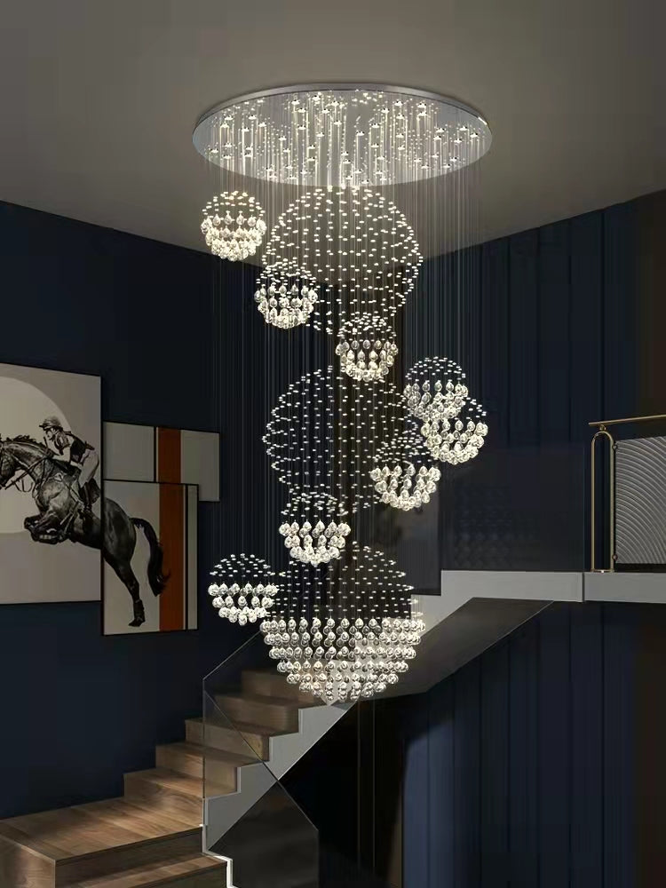 K9 Crystal Raindrop Globe Spiral Chandelier for Entryway and Staircase